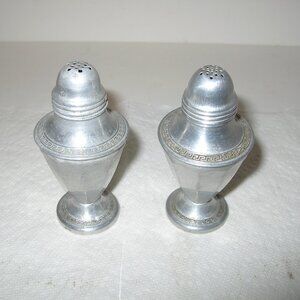 Vintage Etched Aluminum Salt & Pepper Shakers Set Weighted Bottoms 4" Tall A